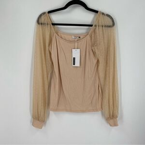 DoRose Tan Sheer Long Sleeve Fitted Blouse size S